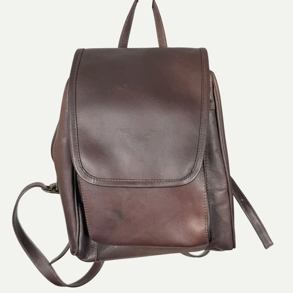 Dark Brown Leather Convertible Backpack Sling Bag Magnetic Flap Brass Hardware